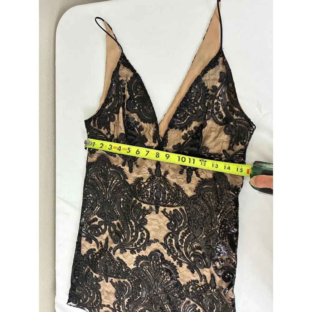 Free People Night Shimmers Sequin Mini Dress - Black Lace & Nude Slip Size 8